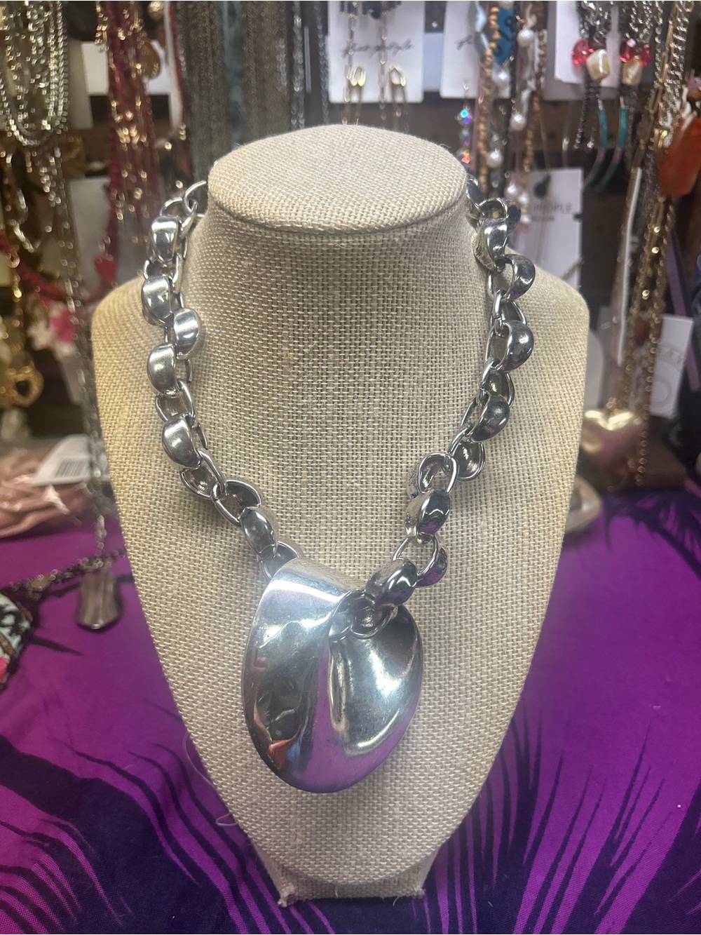 NWOT Free People Silver Chunky Chain Necklace with Large Pendant